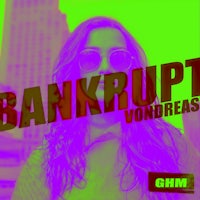 a woman in a green shirt is standing in front of a building with the word bankrupt written on it
